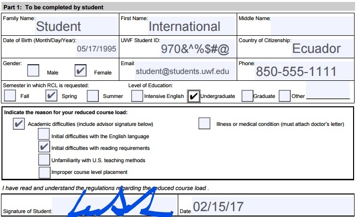 Requesting A Reduced Course Load With Immigration UWF Public 